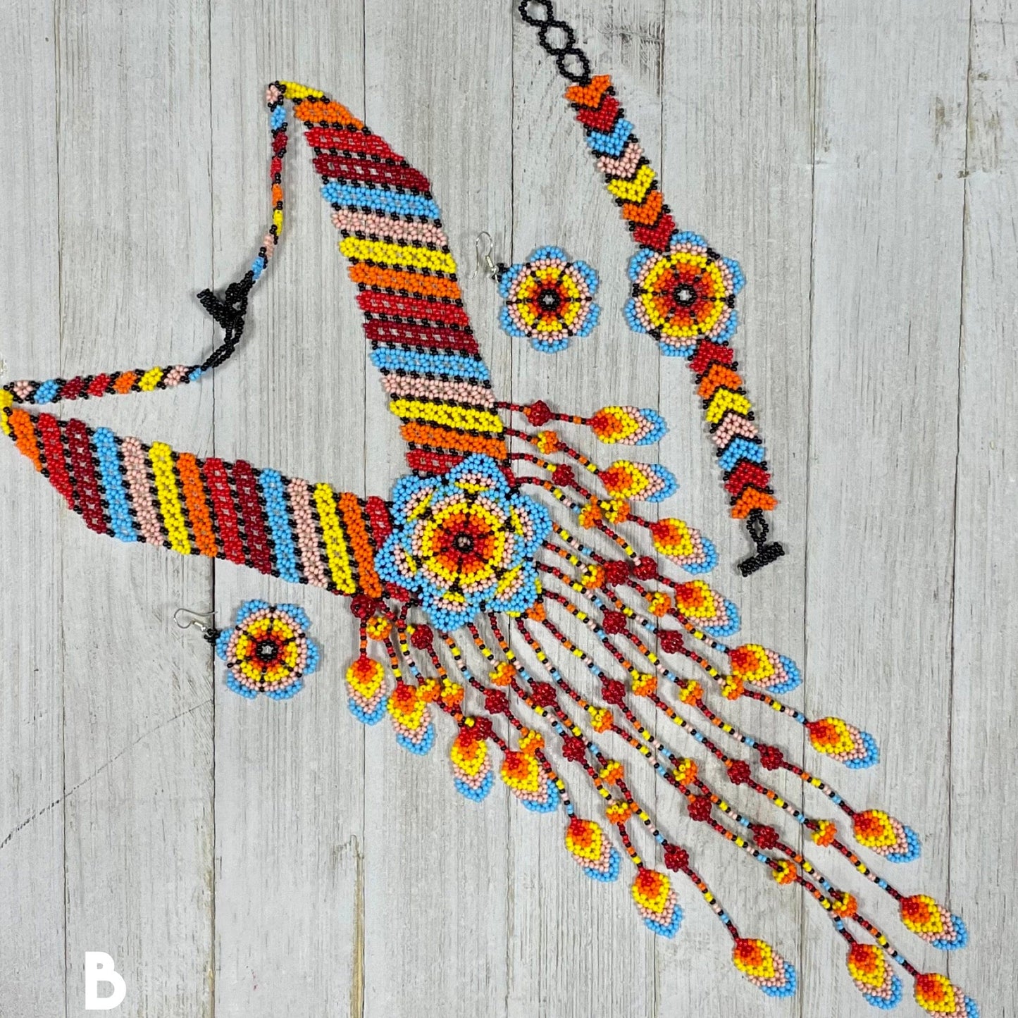 Huichol Native American Beaded Necklace Set - Flower