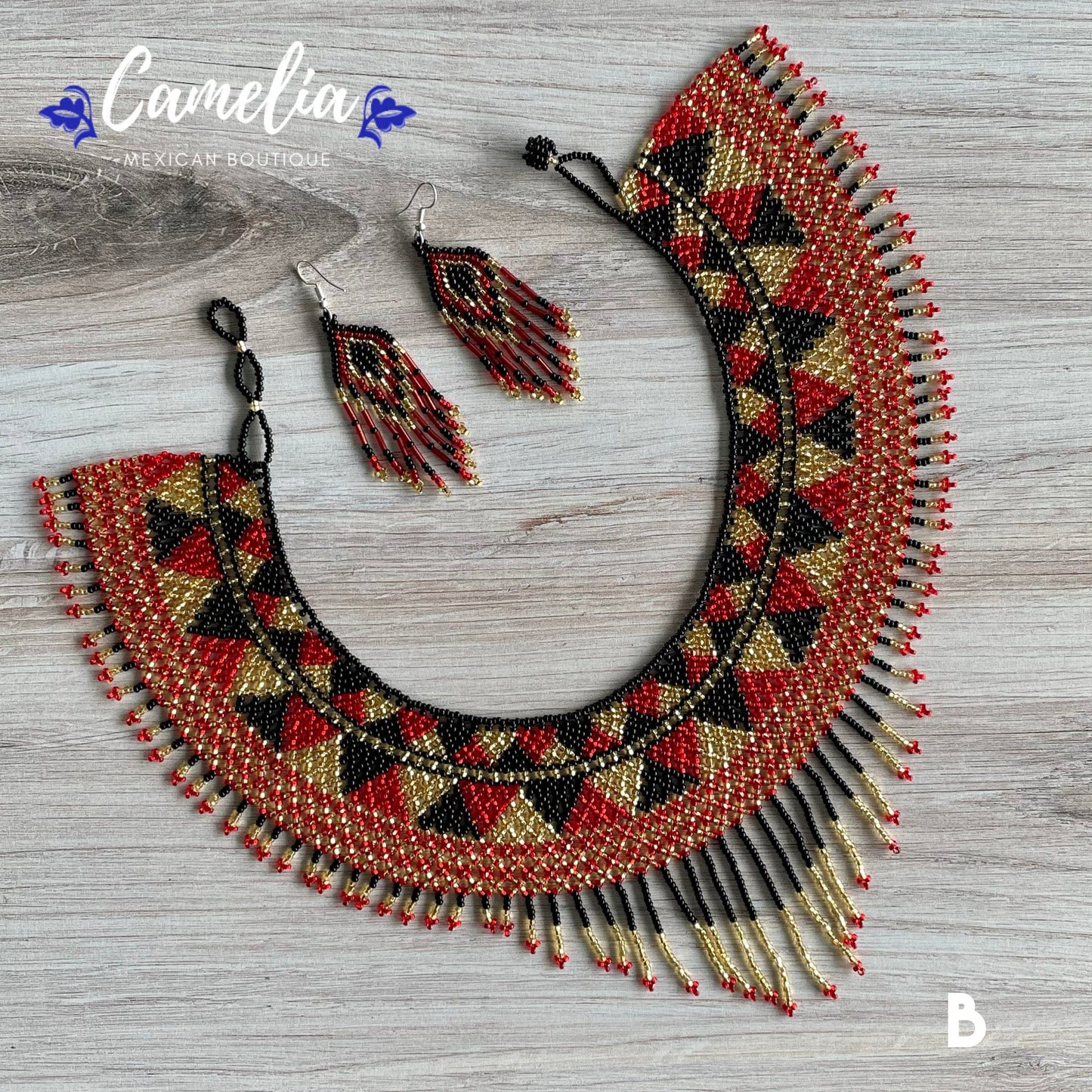 Huichol Native American Beaded Necklace Set - Triangle