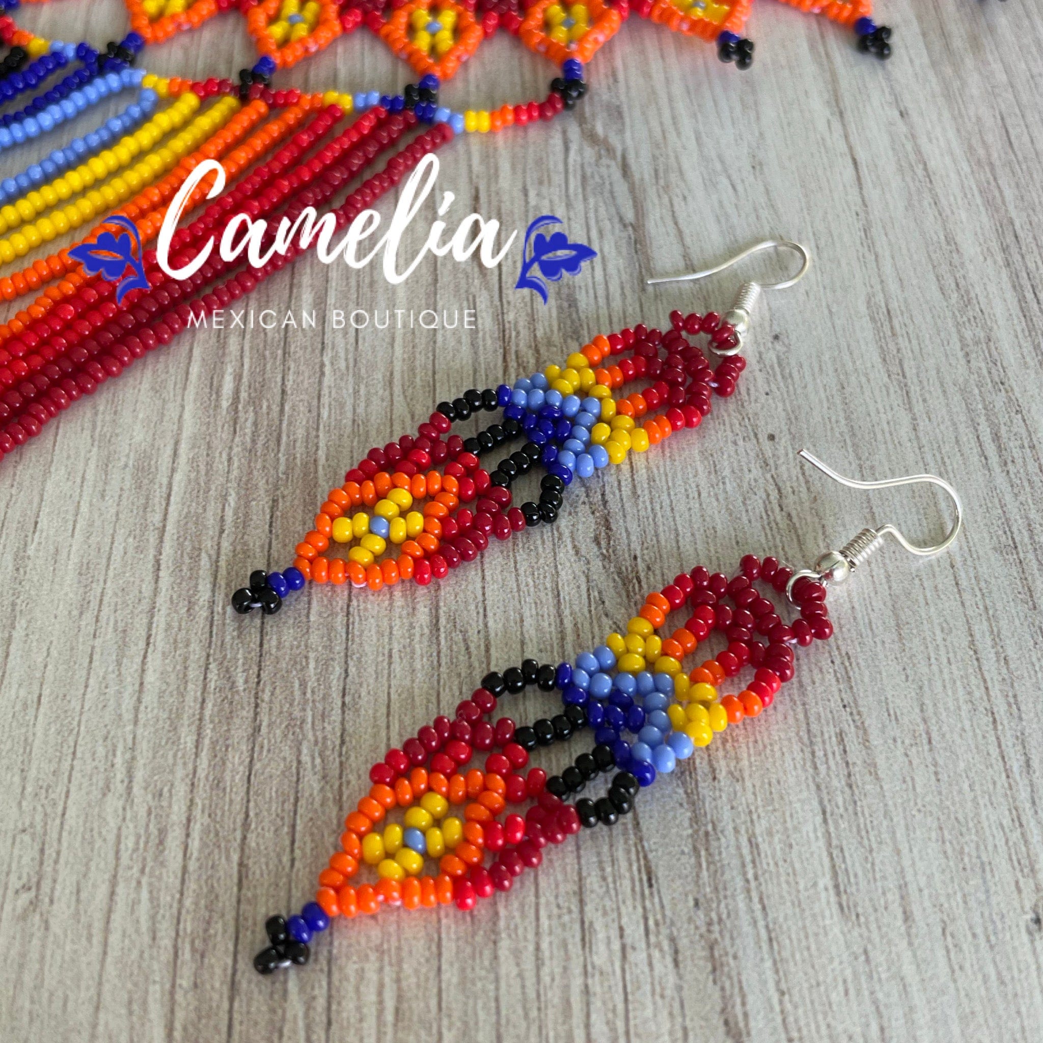 Huichol Native American Beaded Necklace Set - Waterfall