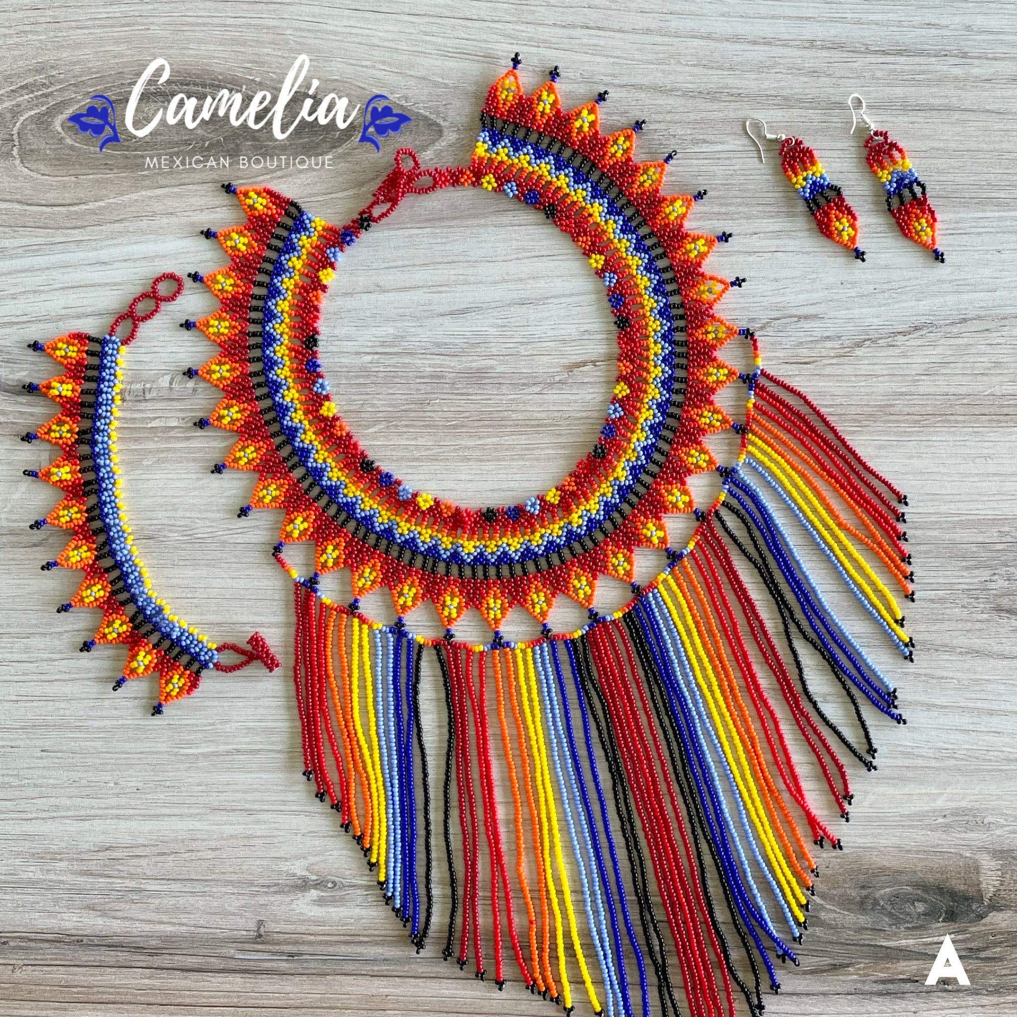 Huichol Native American Beaded Necklace Set - Waterfall