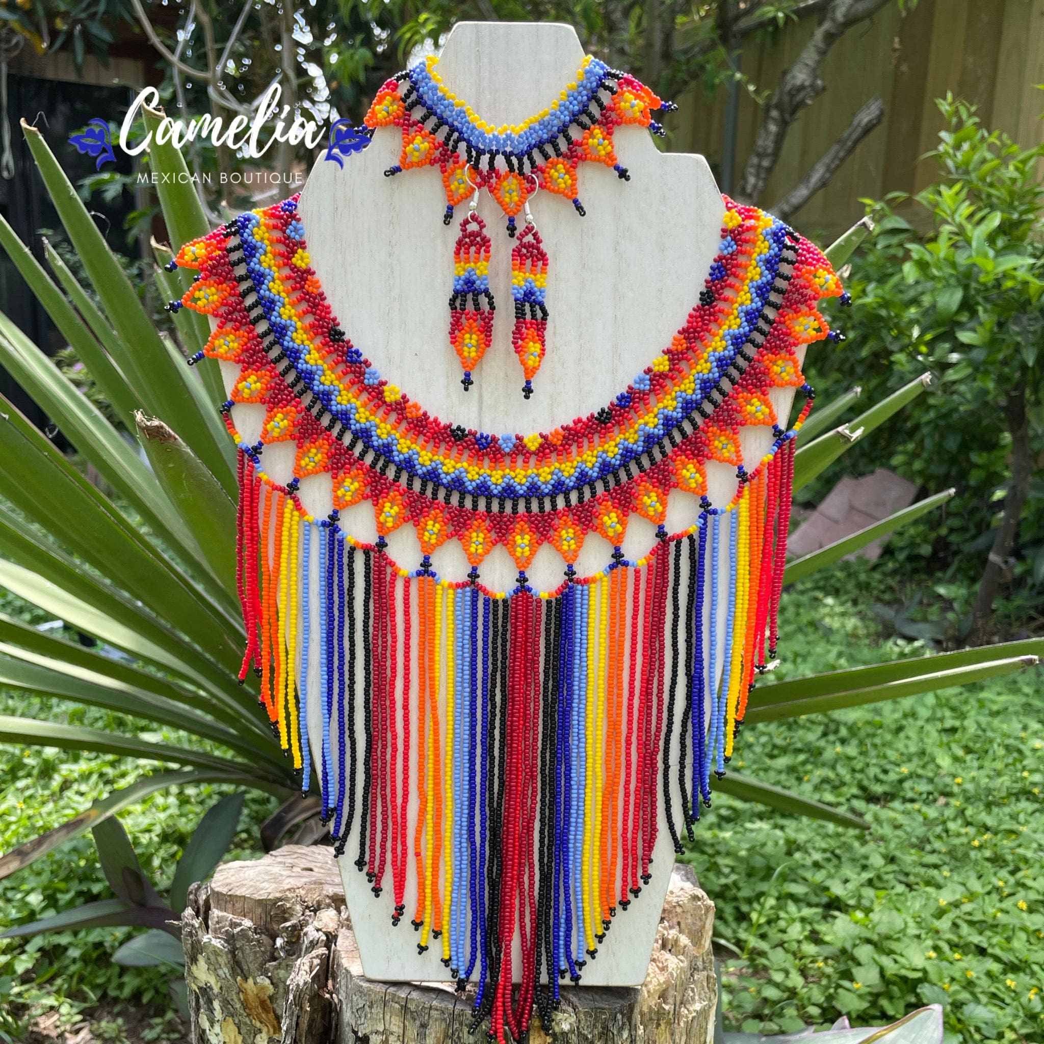 Huichol Native American Beaded Necklace Set - Waterfall