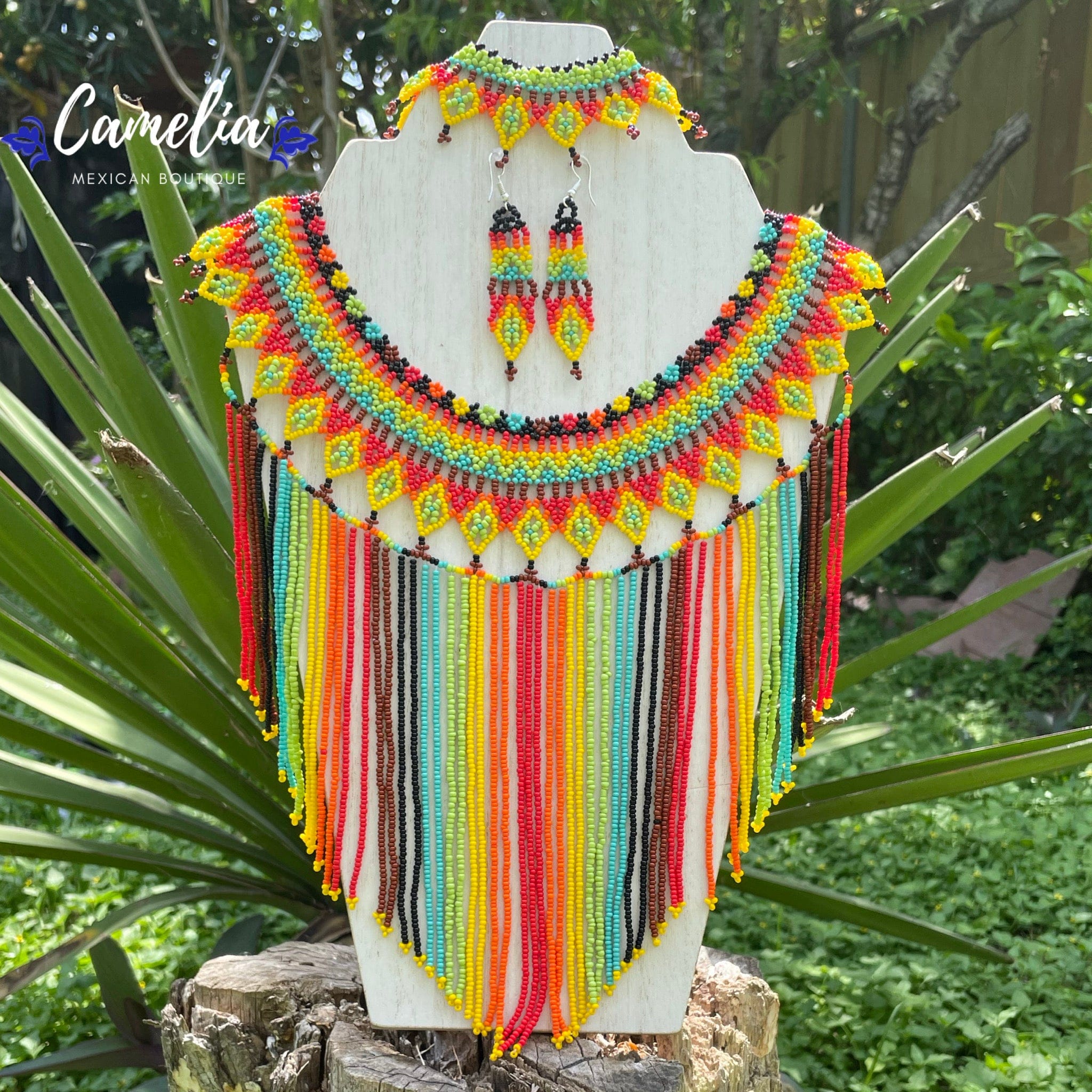 Huichol Native American Beaded Necklace Set - Waterfall