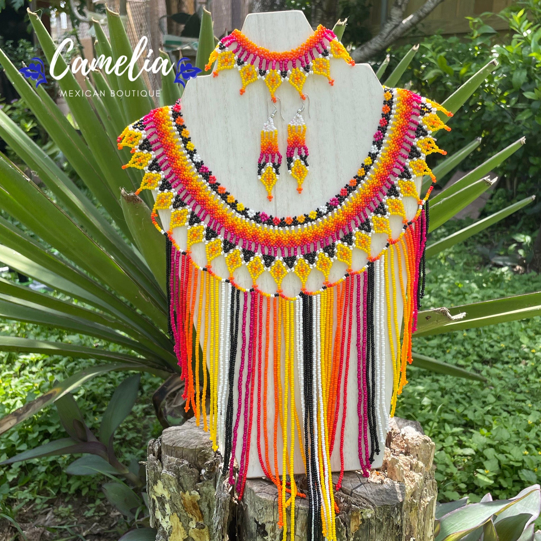 Huichol Native American Beaded Necklace Set - Waterfall