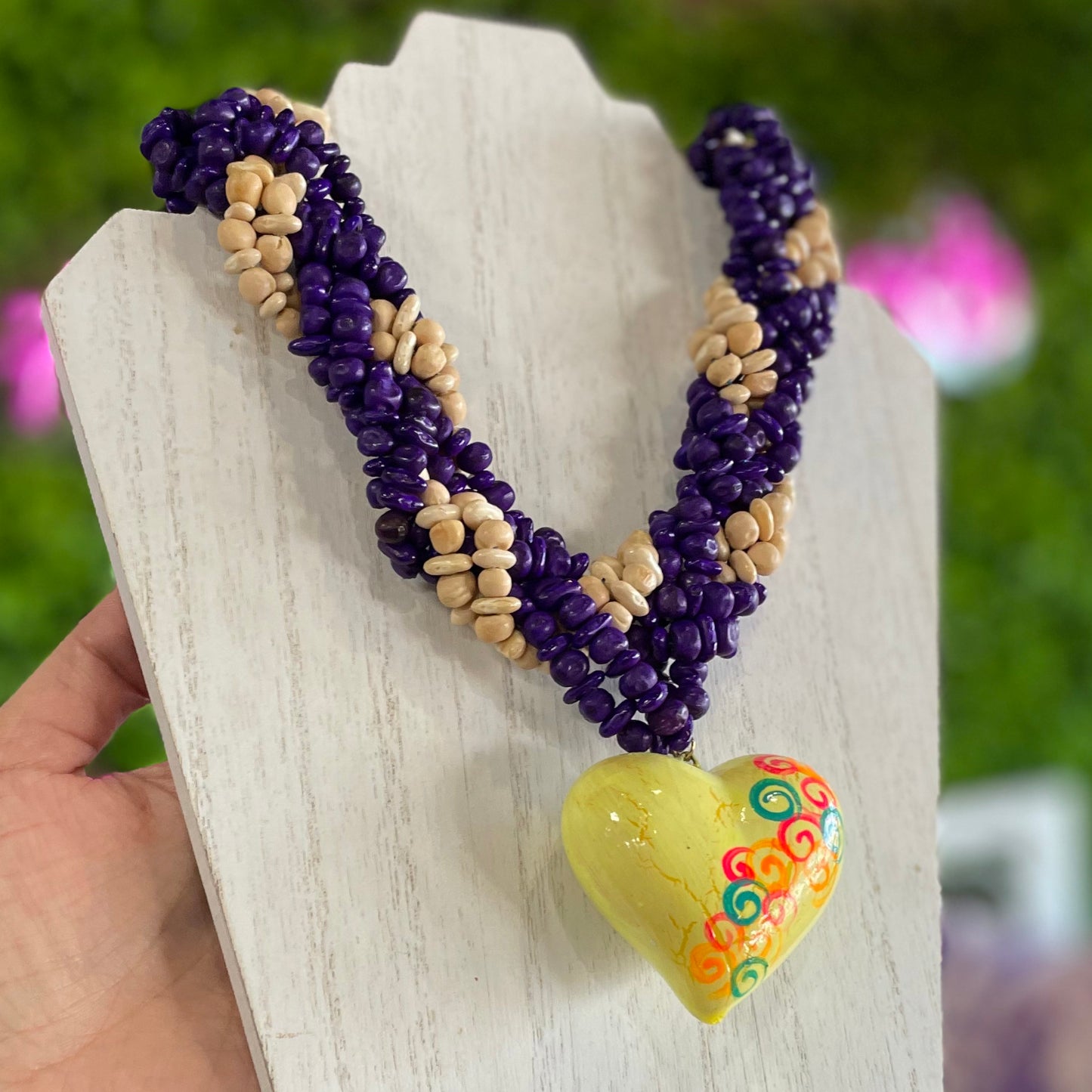 Mexican Seed Braided Heart Necklace