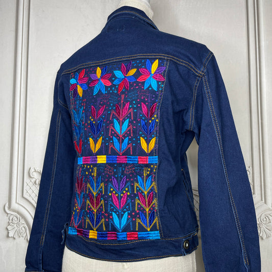 Mexican Embroidered Denim Jacket - Corn Motif