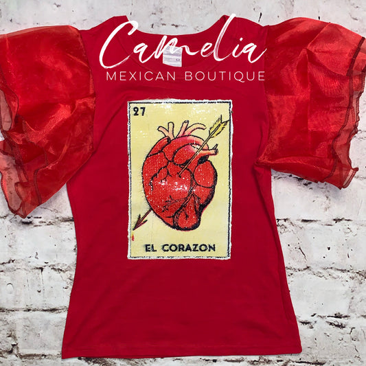 Mexican Loteria Sequence Shirt EL CORAZON - GIRLS