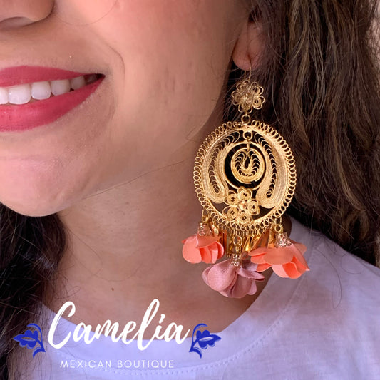 Oaxacan Filigree Fabric Flower Earrings