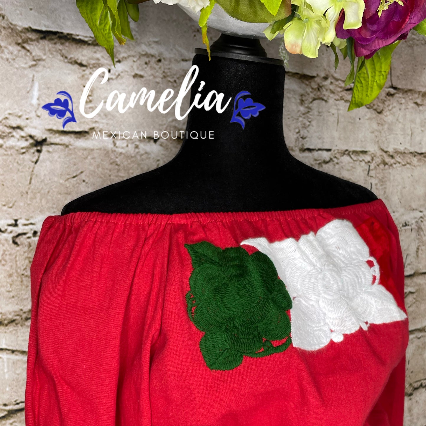 Off Shoulder Tri-Color VIVA MEXICO Blouse - Long Sleeve