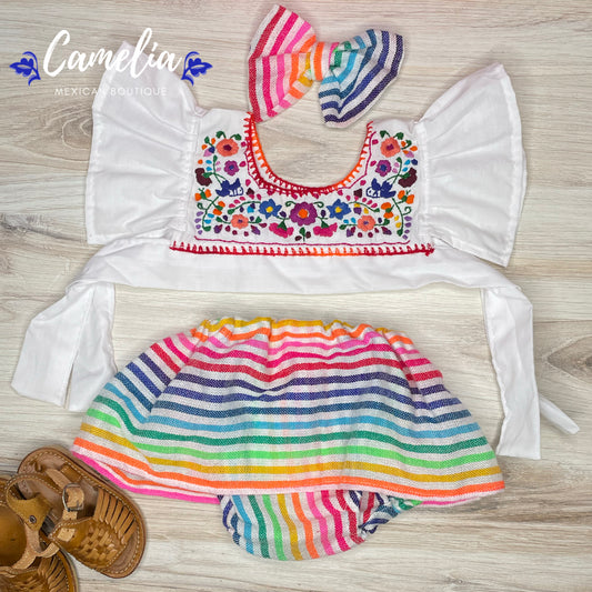 Cambaya Mexican Baby Crop Top and Skirted Bummie Set - Side Ties