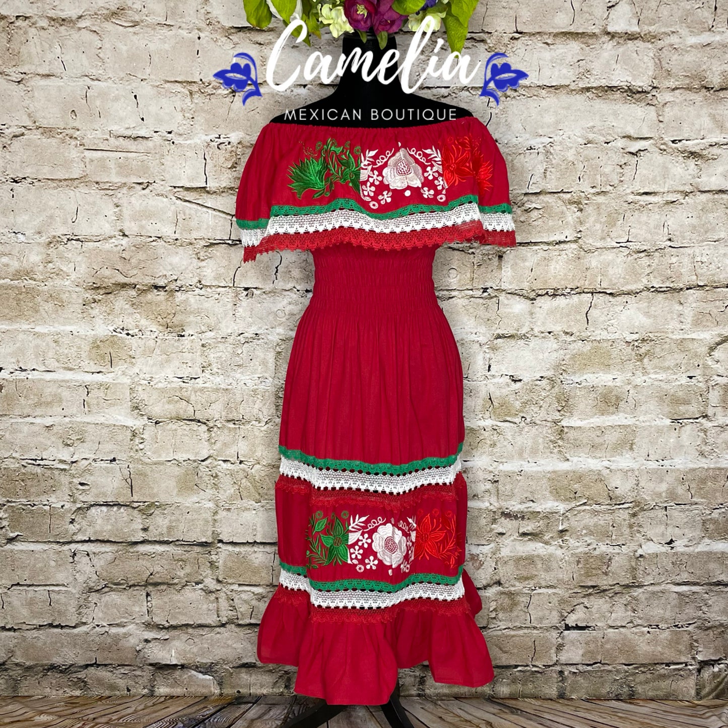 Off Shoulder Tri-Color Gauze Dress - VIVA MEXICO