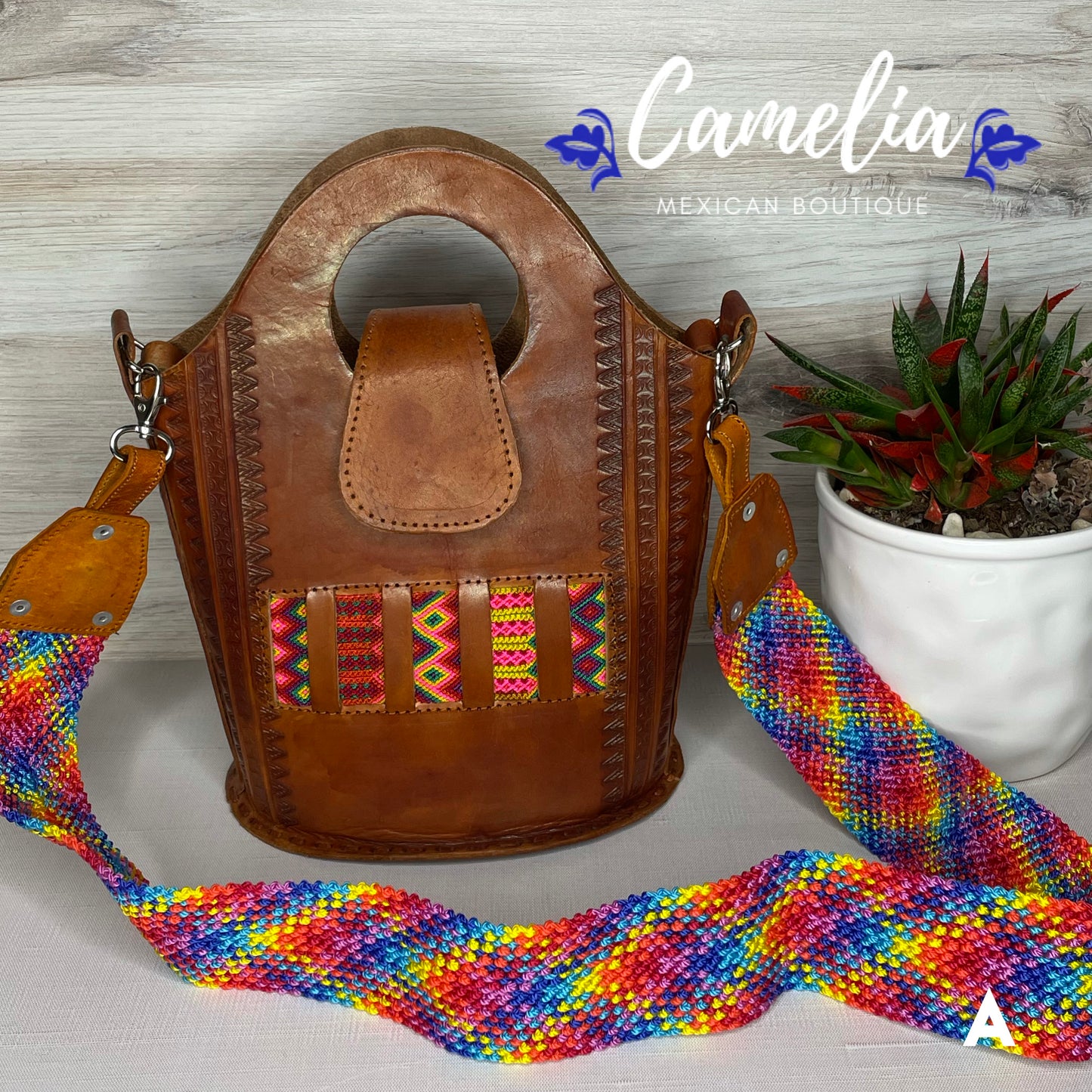 Mexican Leather Crossbody Bag - Hand Tooled Braid Detail