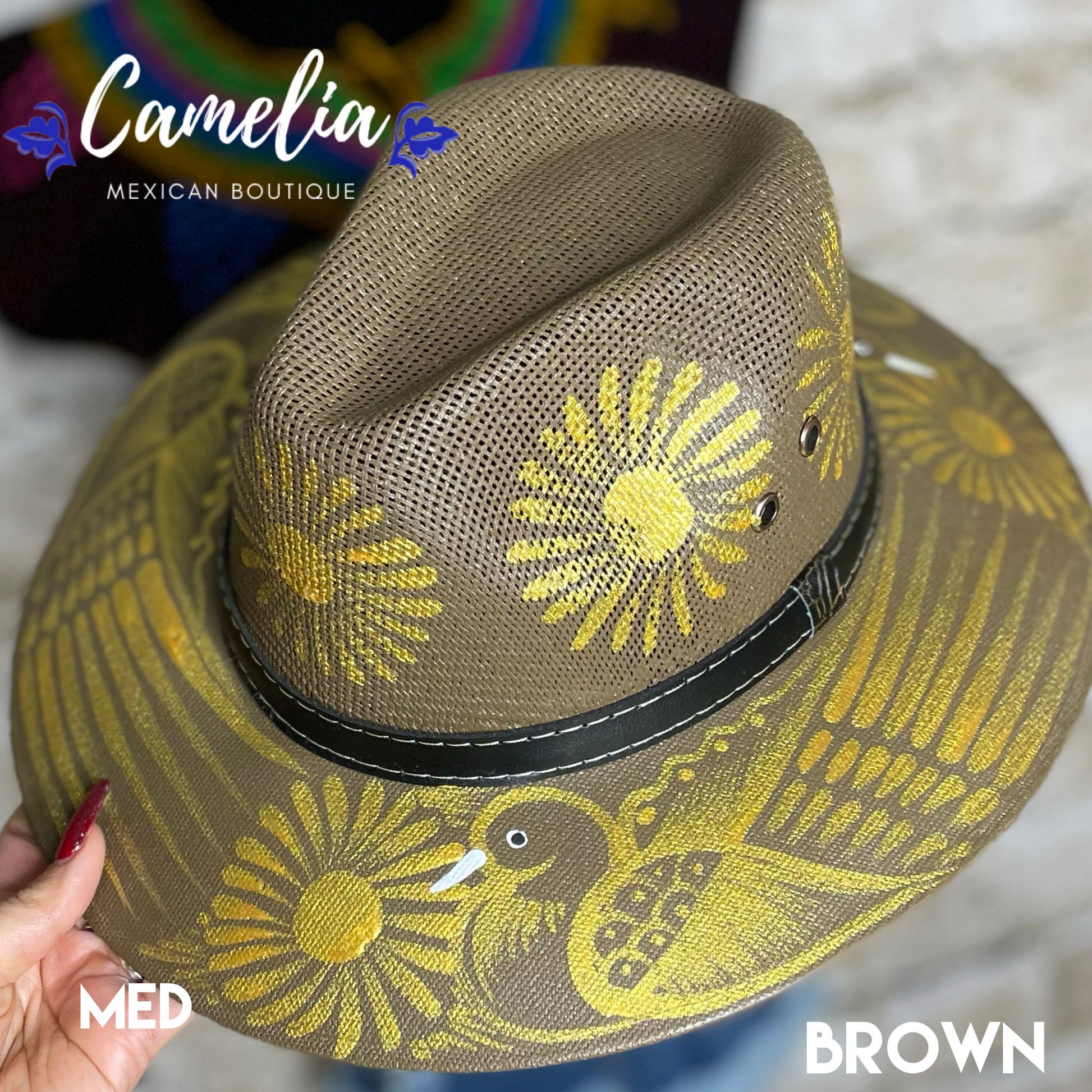 Mexican Hand Painted Sun Hat Brown / Medium