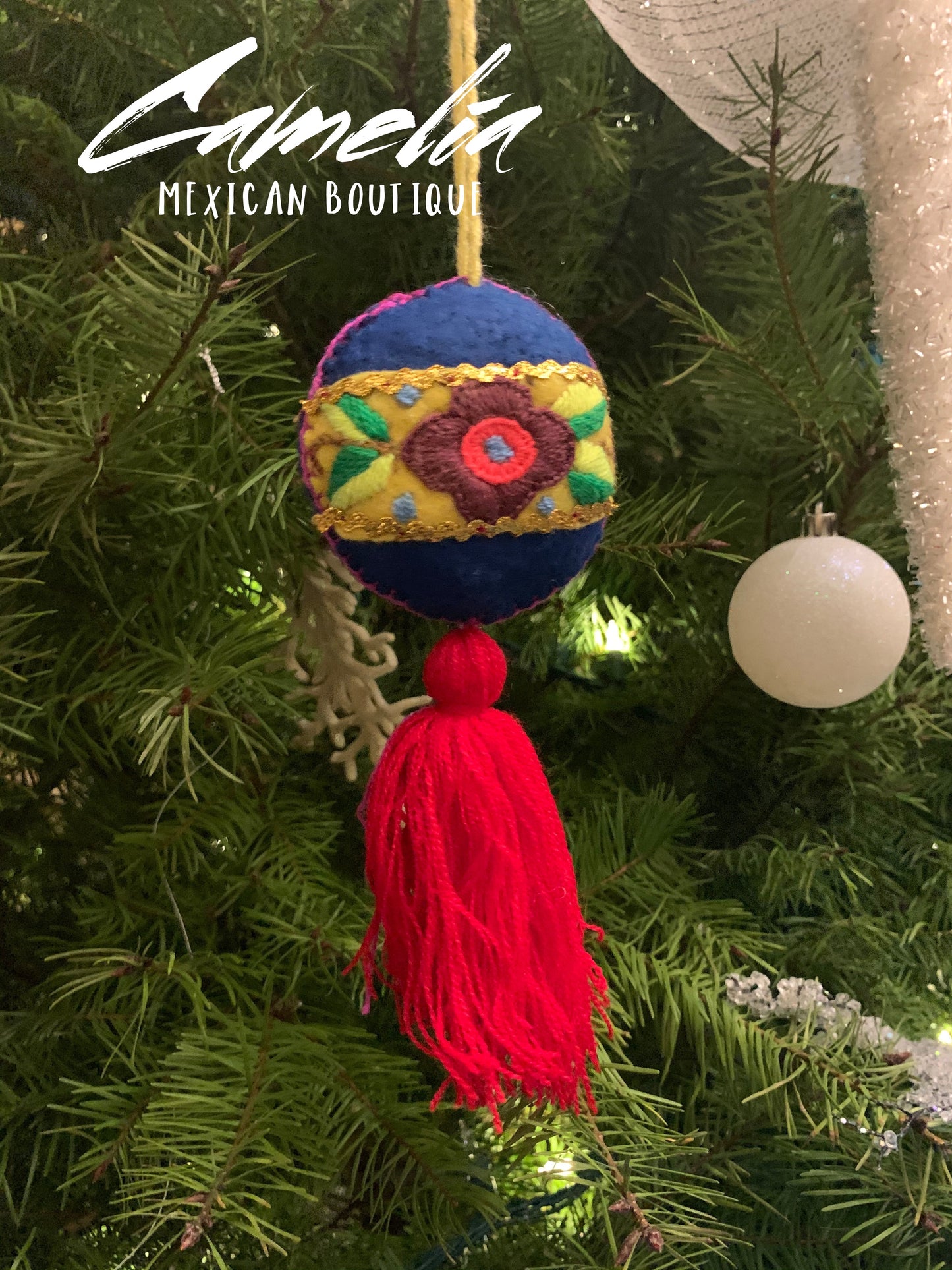Mexican Felt Ornament Christmas Sphere with Tassel