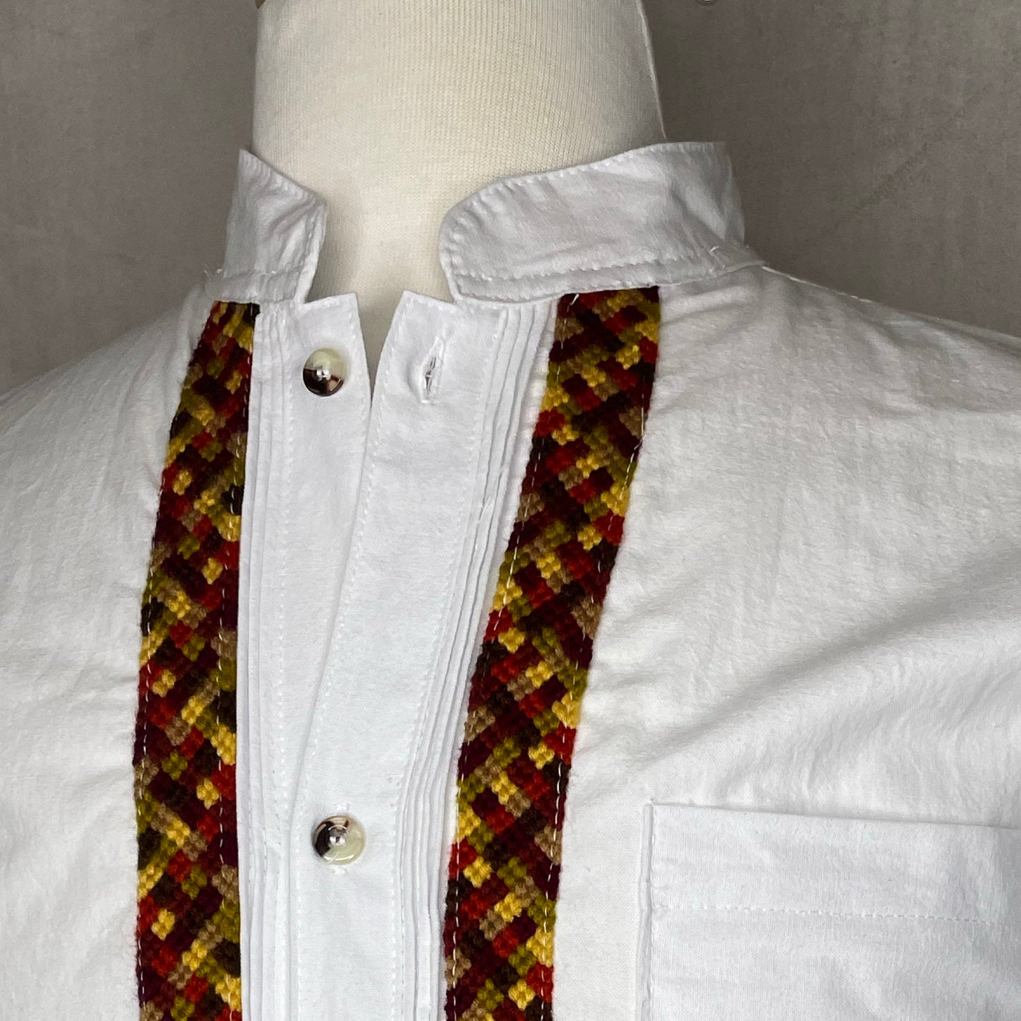 Men's Guayabera Shirt Long Sleeve Cross-Stitch Southwest