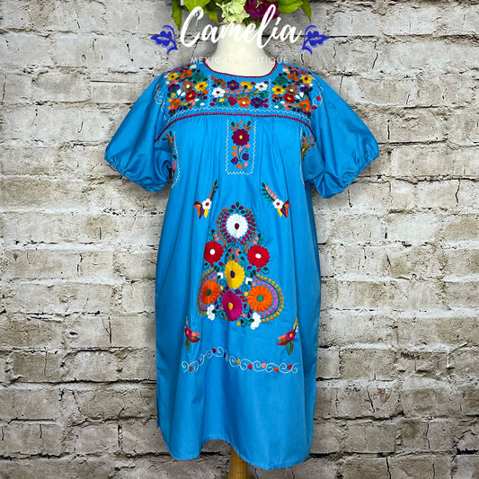 Puebla Mexican Dress Elastic Sleeve PLUS