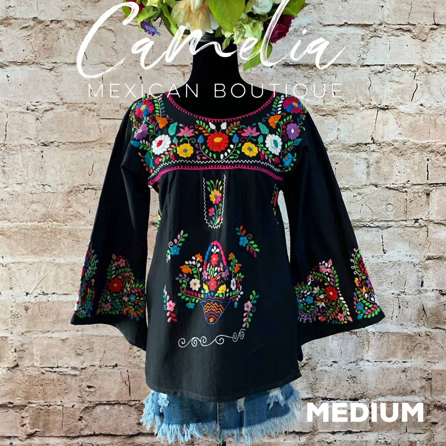 Puebla Mexican Blouse Bell Sleeve