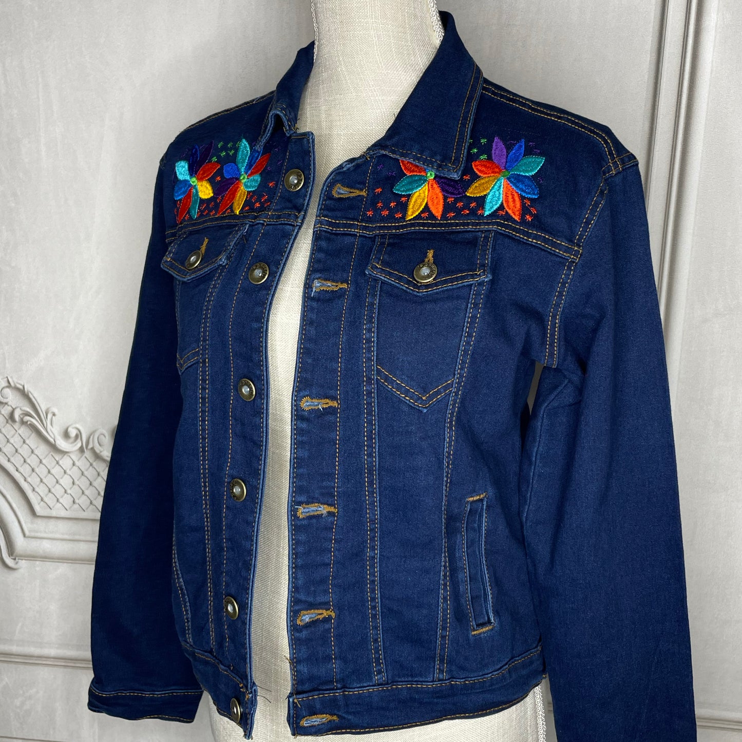 Mexican Embroidered Denim Jacket - Corn Motif