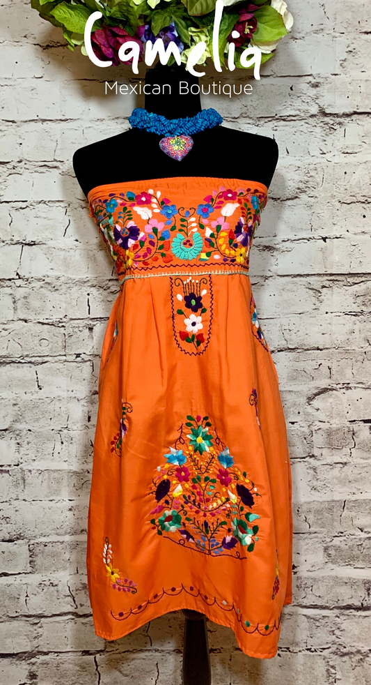 Puebla Mexican Dress Strapless - Mini