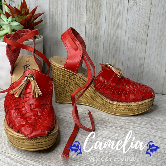 Mexican Leather Wedge Sandals with Tassel