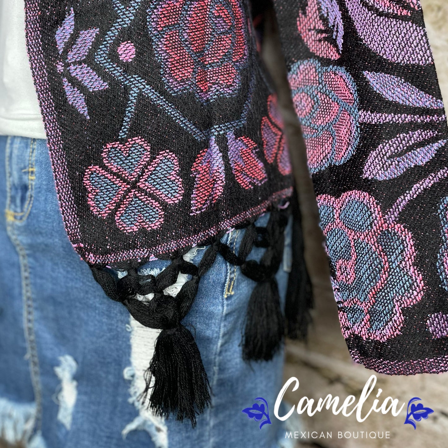 Mexican Cross Stitch Tasseled Sweater