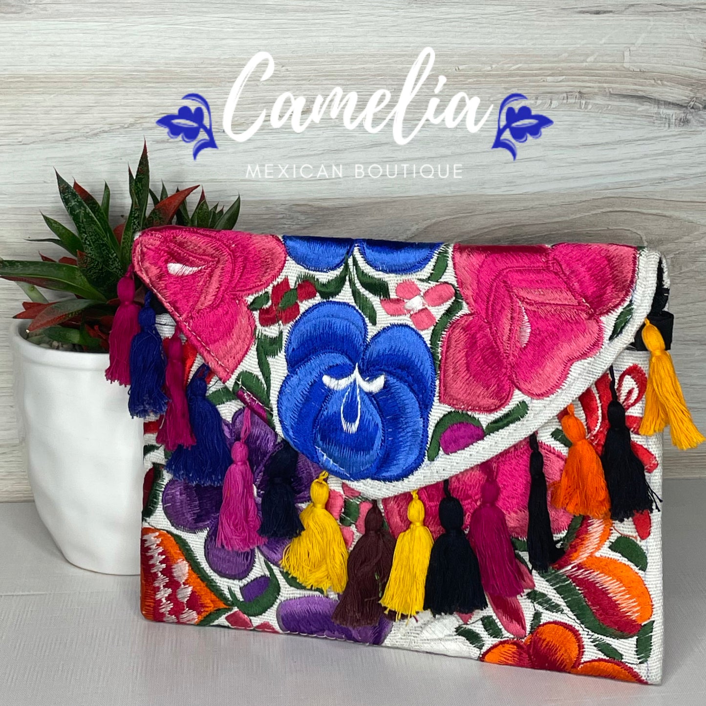 Mexican Embroidered Crossbody Clutch - Multicolor Zinnia