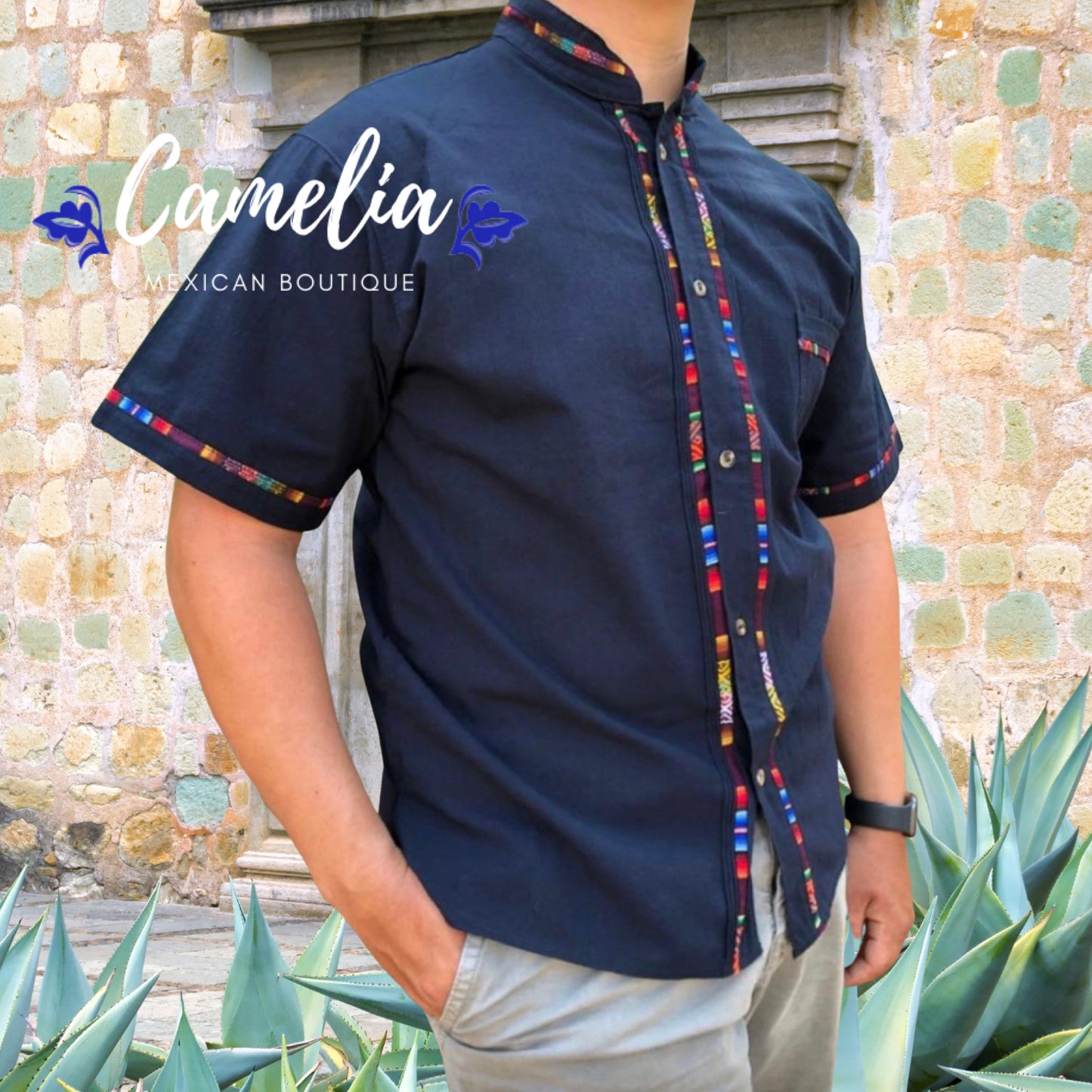 Men's Guayabera Shirt Short Sleeve Sarape Trim