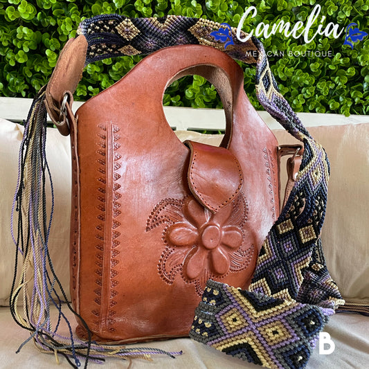 Mexican Leather Crossbody Bag - Hand Tooled