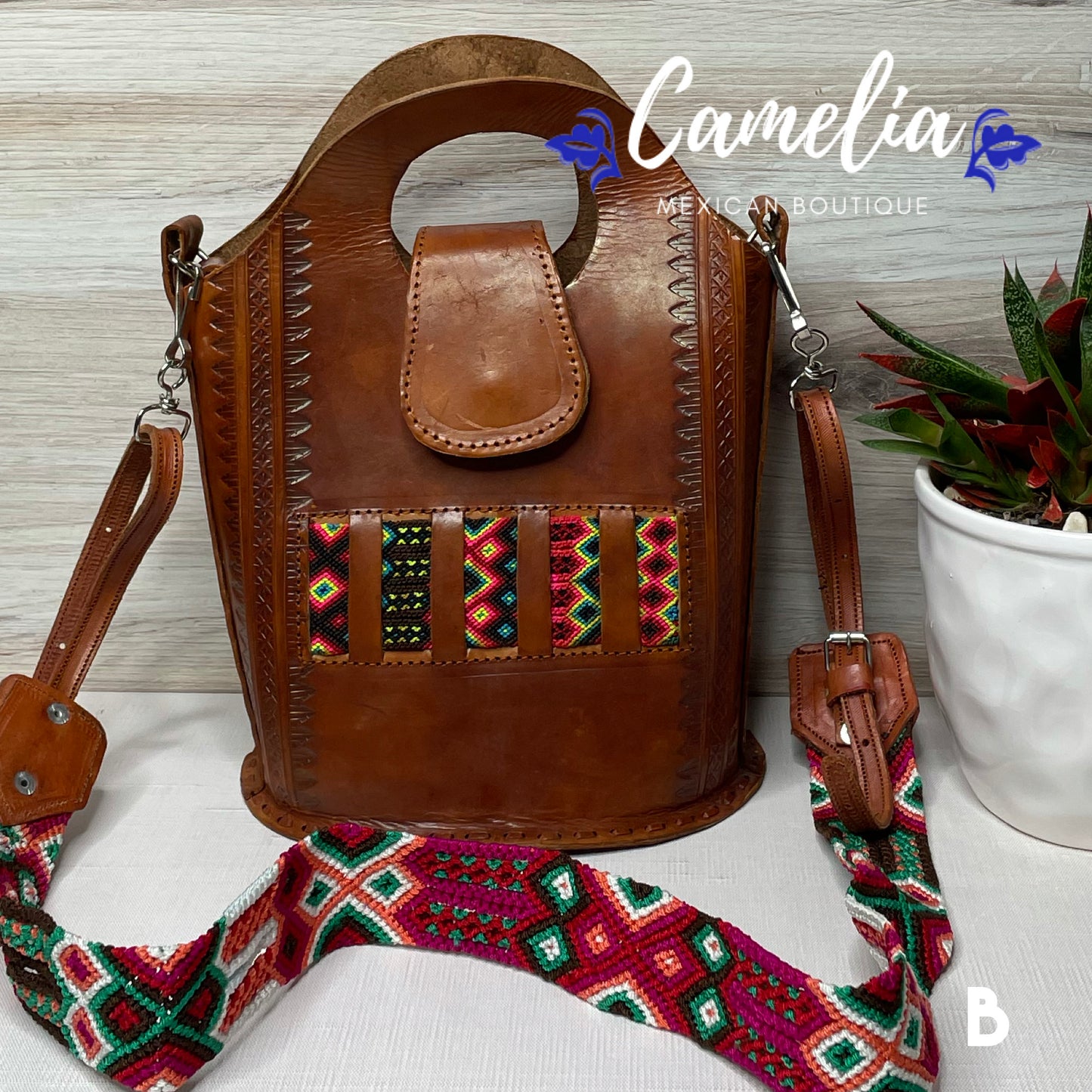Mexican Leather Crossbody Bag - Hand Tooled Braid Detail