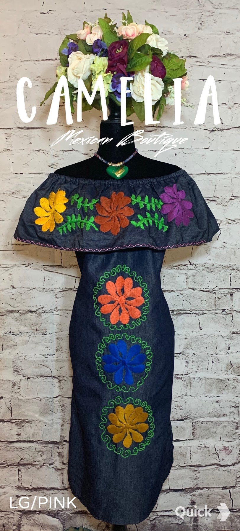 Off Shoulder Mexican Denim Dress
