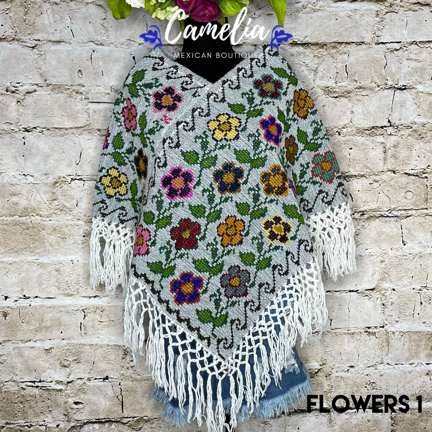 Mexican Cape Poncho Cross Stitch Heather Floral