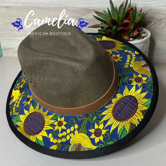 Mexican Embroidered Sun Hat Sunflowers