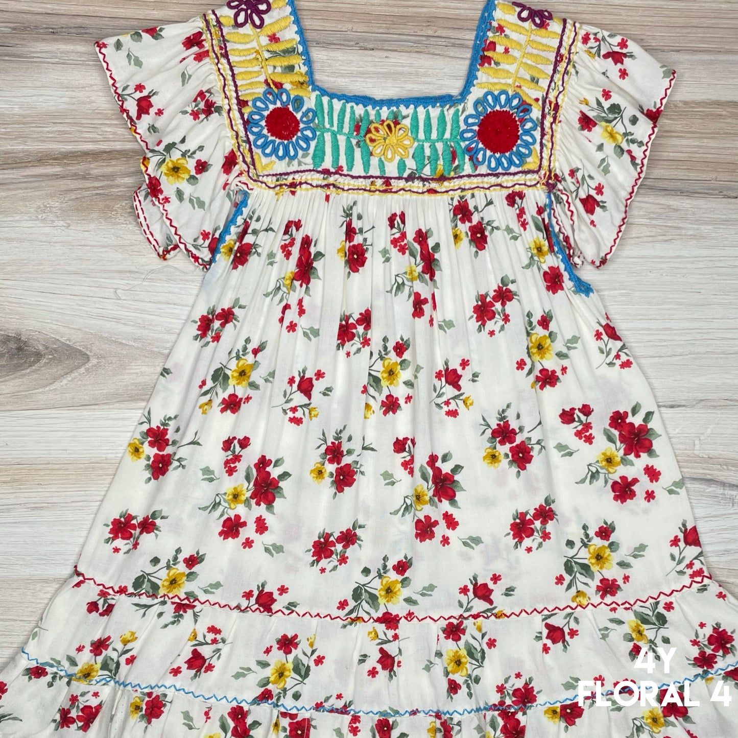 Mexican Girl Dress Rococo Floral Print - Butterfly Sleeve
