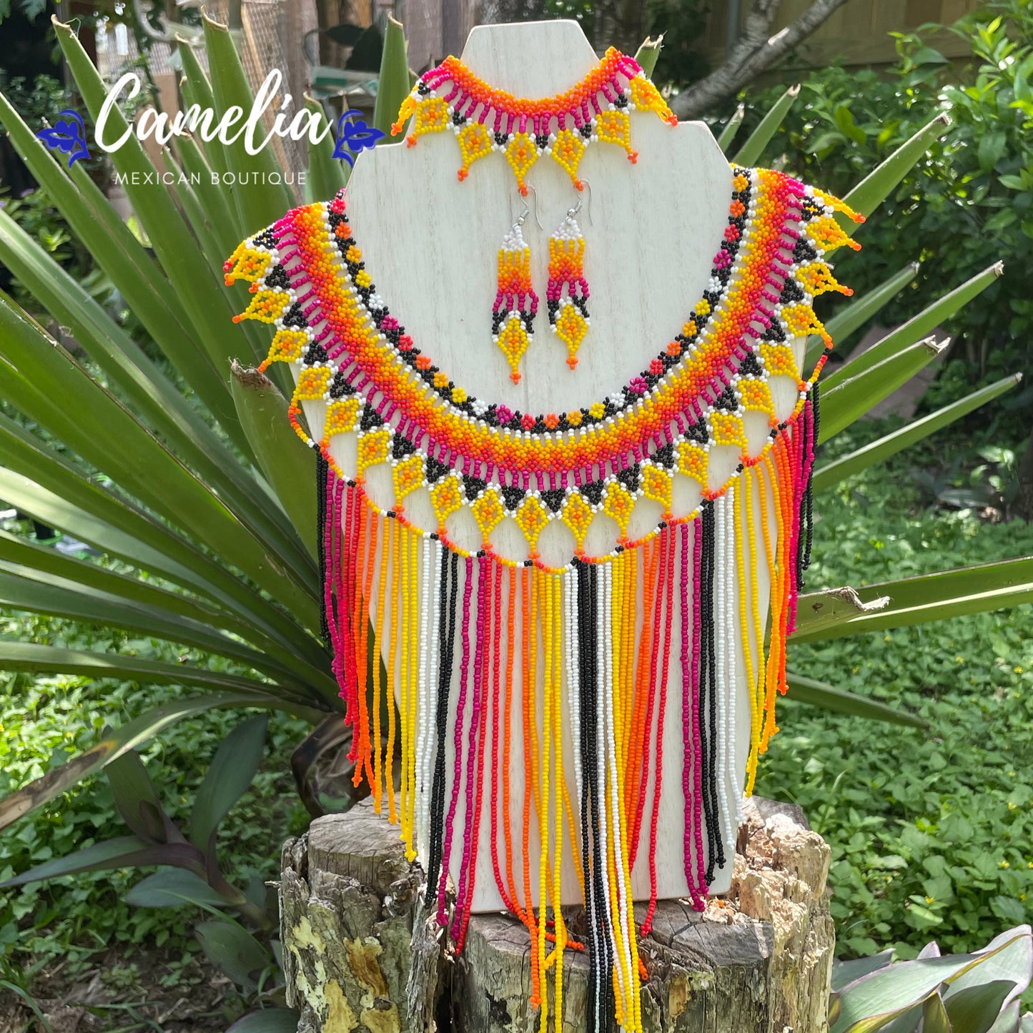 Huichol Mexican Beaded Necklace Set Waterfall