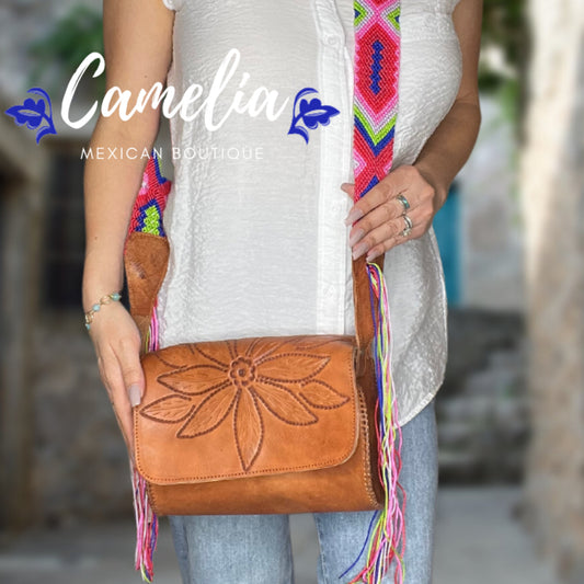 Mexican Leather Saddle Flap Crossbody Bag - Hand Tooled