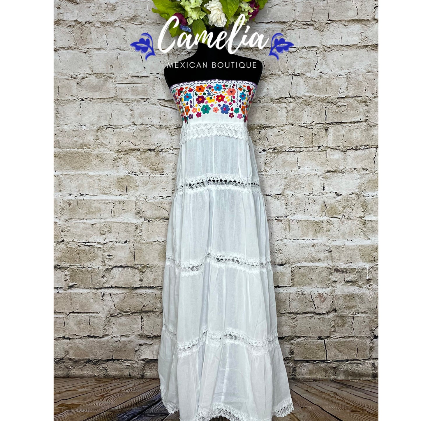 Puebla Mexican Dress Strapless - Maxi Lace