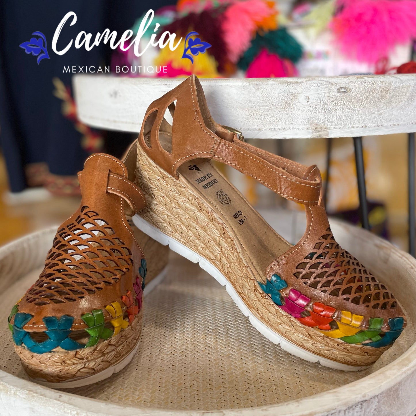 Mexican Leather Wedge Sandals Laser Cut 2