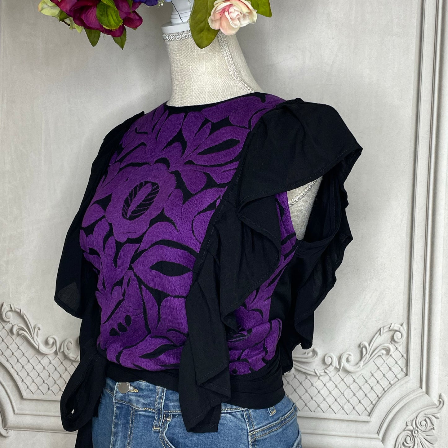 Jalapa Mexican Blouse - Butterfly Sleeve Tie Back