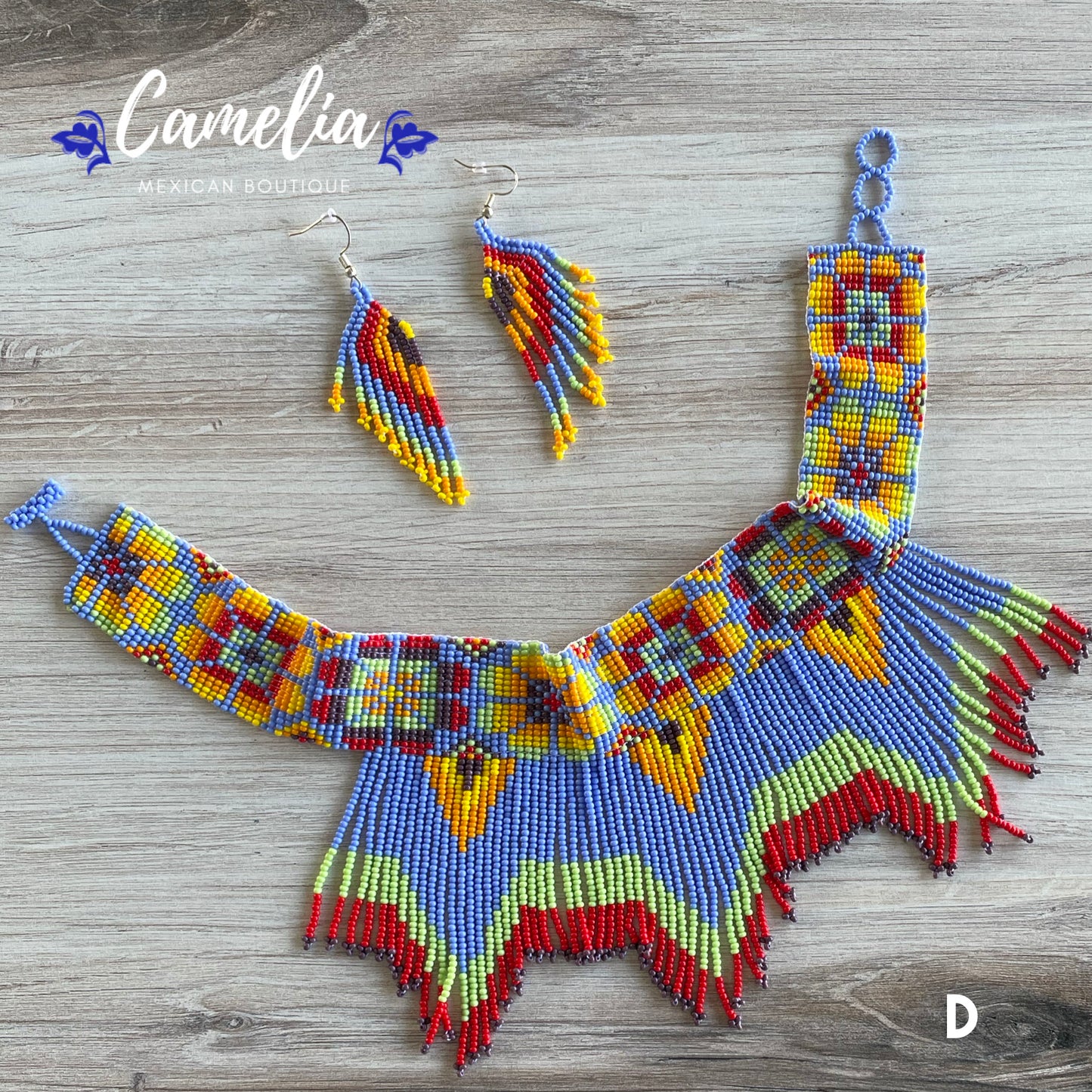 Huichol Mexican Beaded Chocker Necklace Set