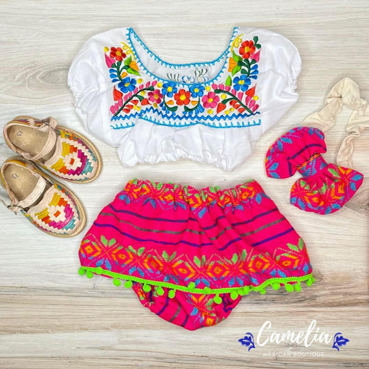 Cambaya Mexican Baby Crop Top and Skirted Bummie Set