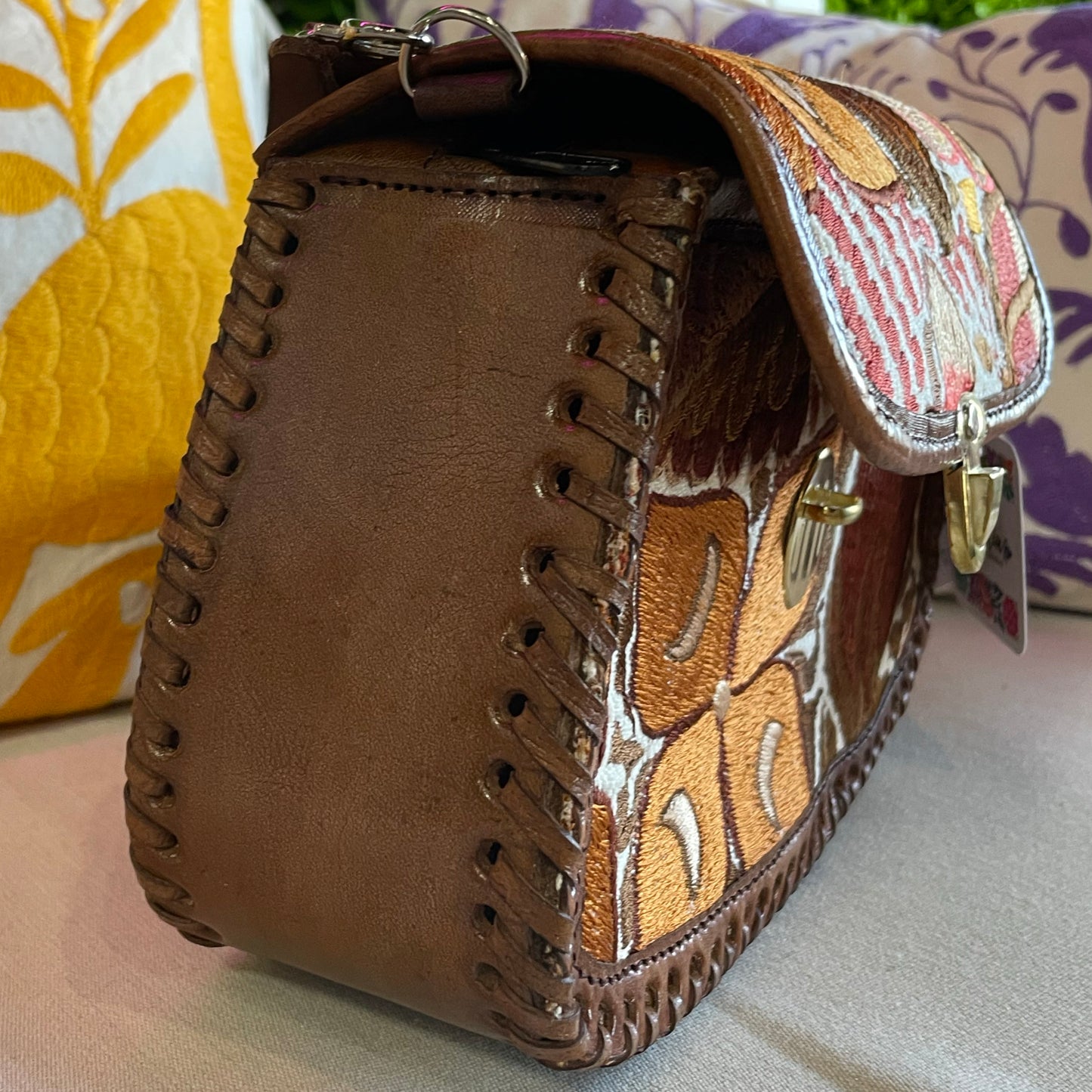 Mexican Leather Crossbody Saddle Bag - Zinia SMALL