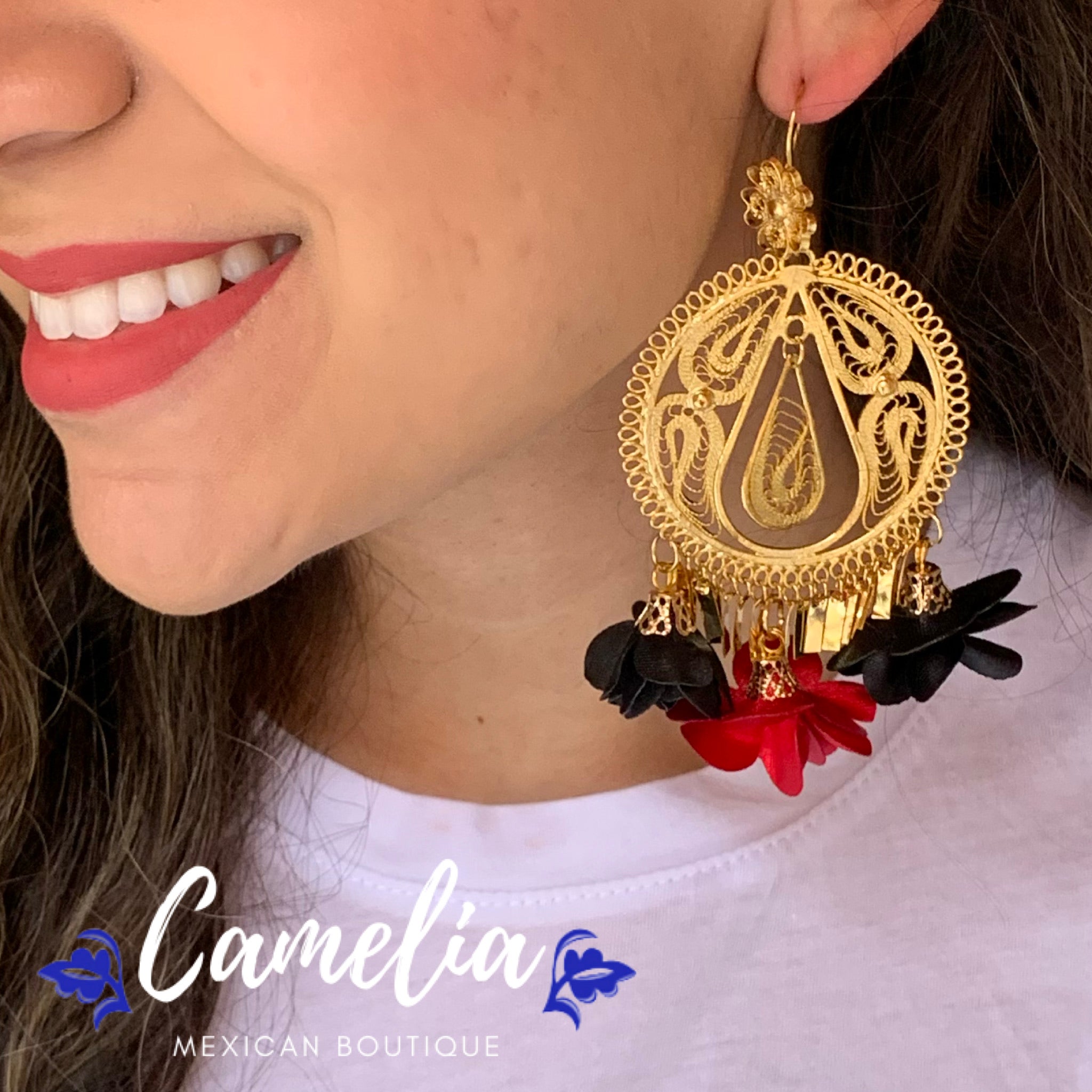  Folklorico Mexican Gold Earrings, Full Flower (Medium) Earrings,  Day of the Dead, Mexican Earrings, Flower Earrings: Clothing, Shoes &  Jewelry