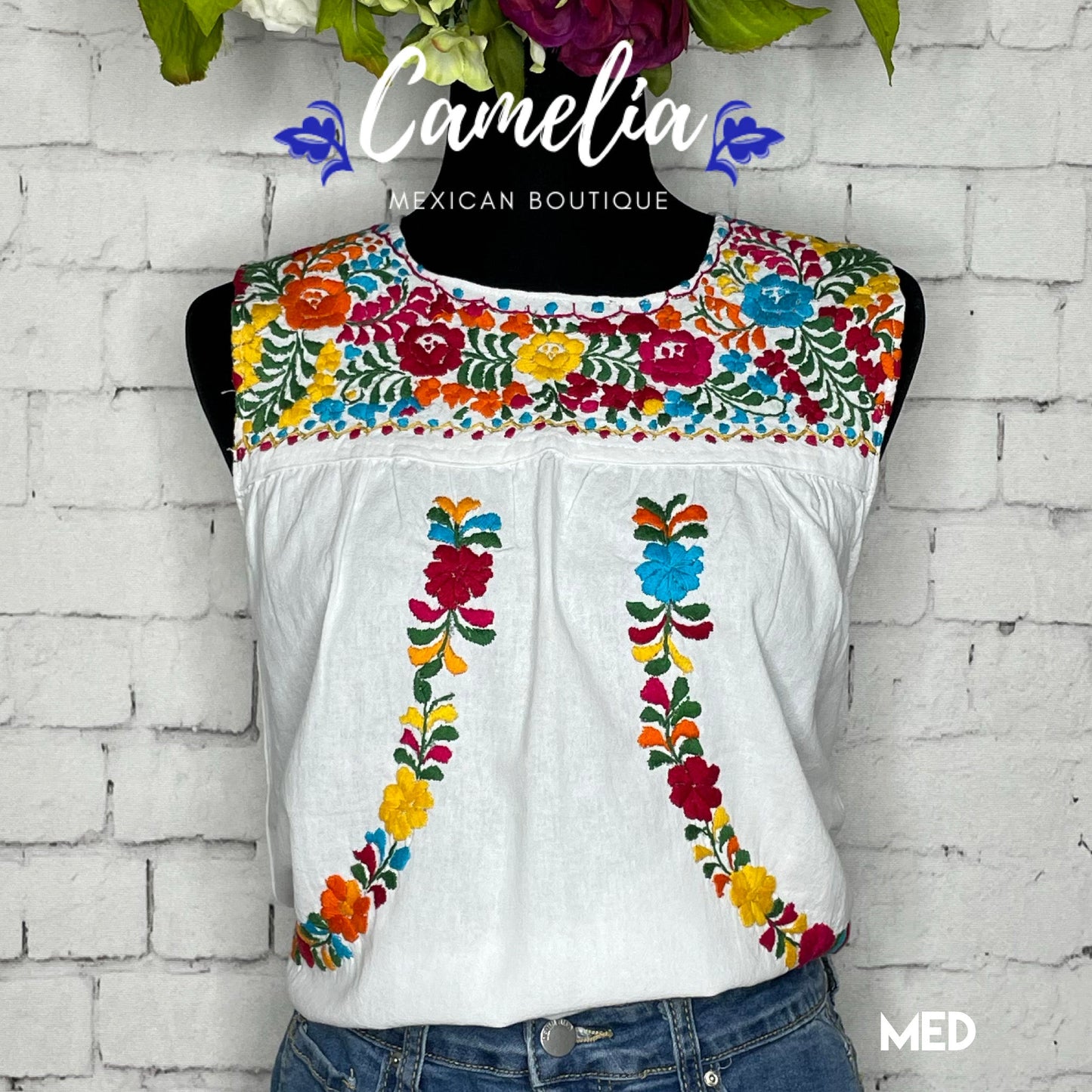 San Antonino Mexican Blouse - Sleeveless Cotton Embroidery