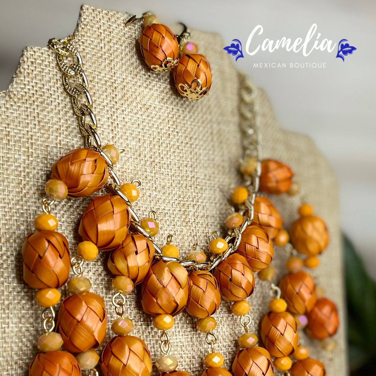Mexican Palm Necklace Set - Orange