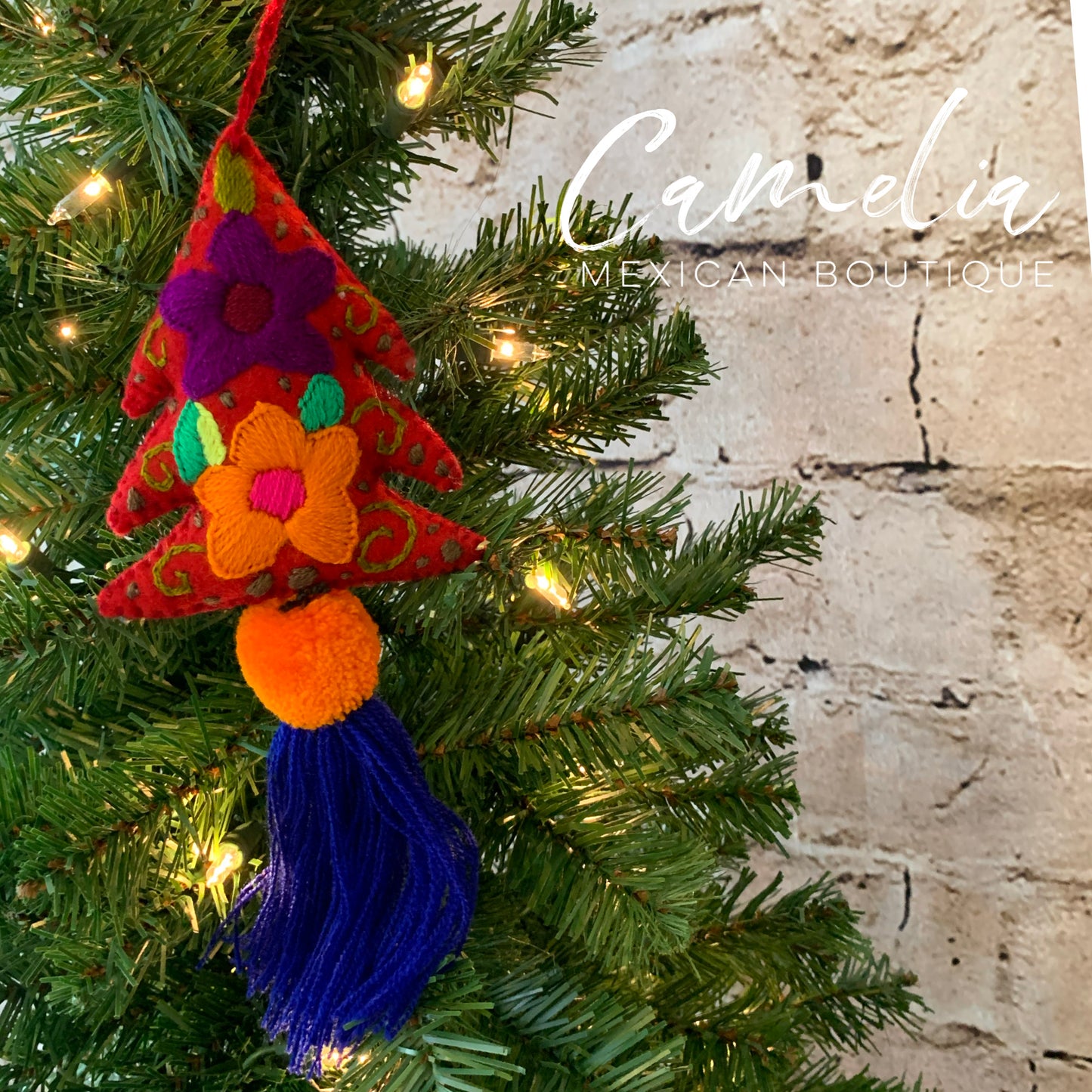 Mexican Felt Ornament Christmas Tree Large with Tassel