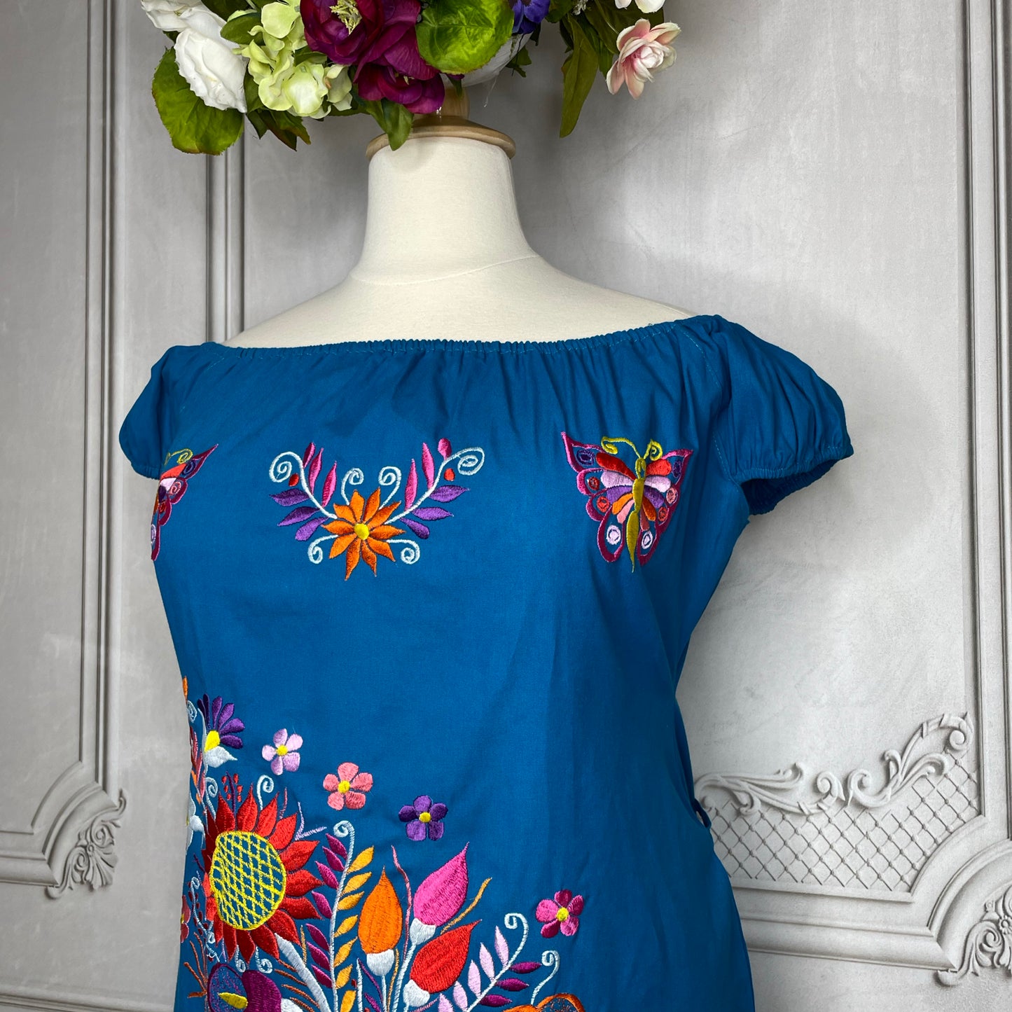 Off Shoulder Elastic Mexican Dress- Sunflower