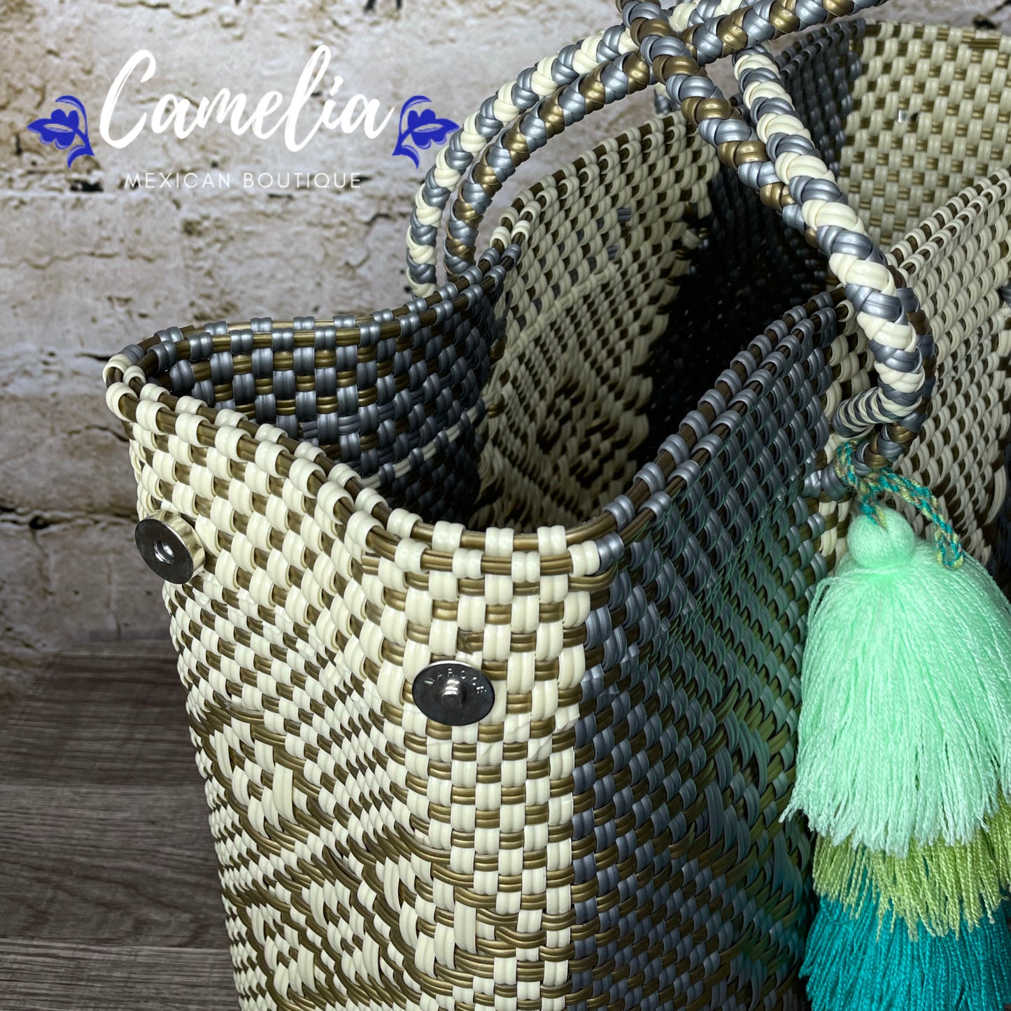 Handwoven Oaxacan Upcycled Tote - Double Strap Adjustable Opening