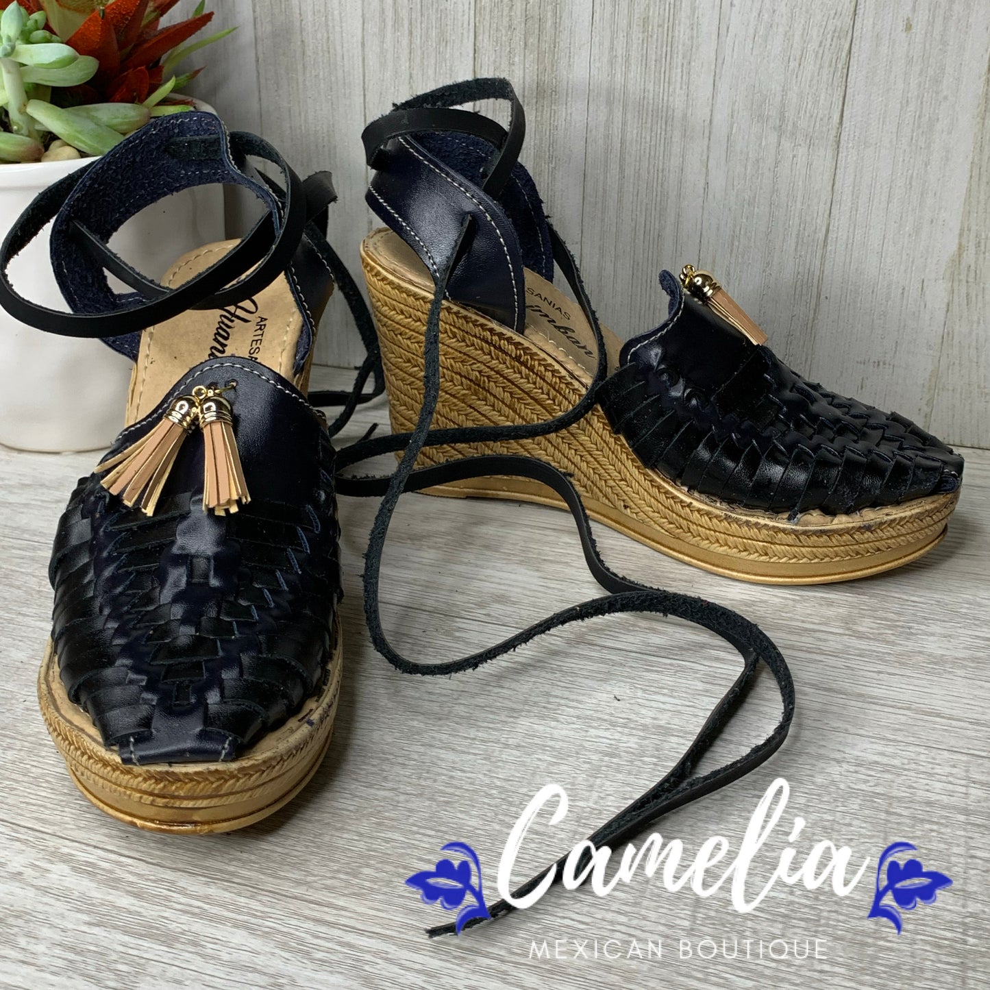 Mexican Leather Wedge Sandals with Tassel