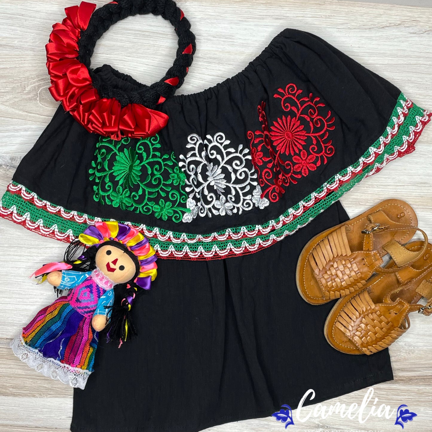 Blouse tricolore à épaules dénudées pour filles VIVA MEXICO