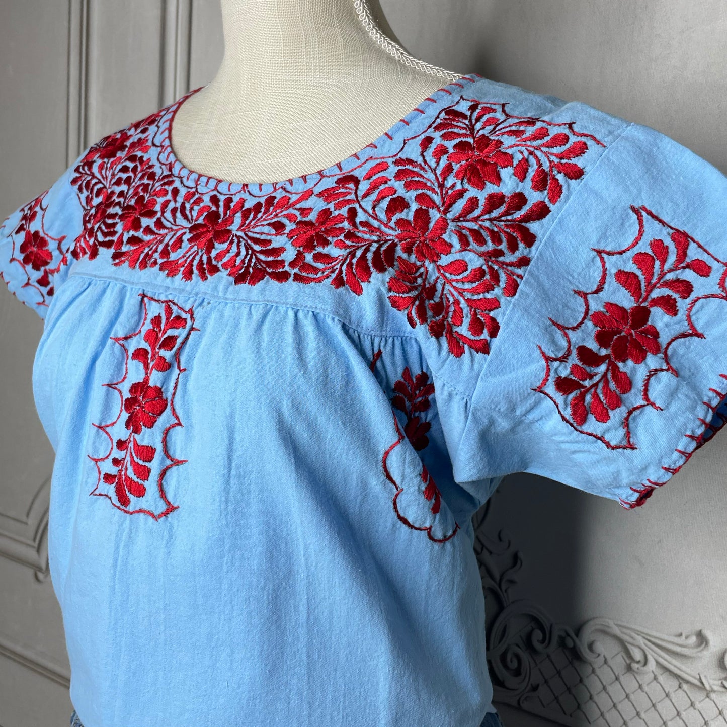 San Antonino Mexican Blouse - Short Sleeve Silk Embroidery