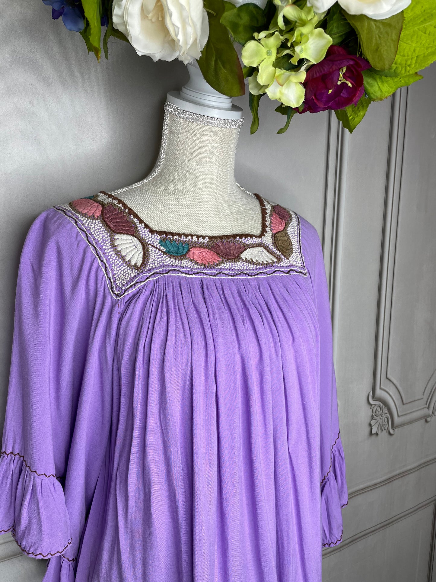Rococo Square Neck Mexican Tunic - Bell Sleeve